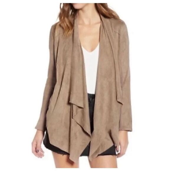 Blank NYC Tan Faux Suede Jacket Womens XS Waterfall Draped Minimalist Urban Luxe - Picture 1 of 10